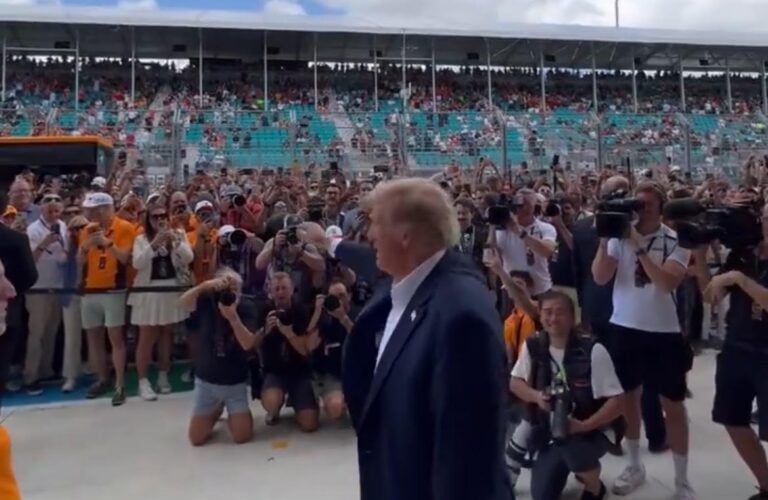 “USA! USA! USA!”: President Trump Arrives Formula One Miami Grand Prix to Thunderous  Applause, Law Enforcement Line Up on Road to Wave at Trump