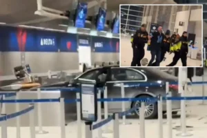 Deranged driver plows into Detroit airport terminal— hauled away by police as he screams in shocking scene