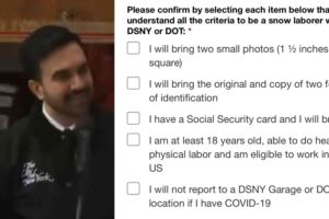 New York, which requires no ID to vote, tells residents they need two forms of ID (and Social Security card) to become volunteer snow shovelers