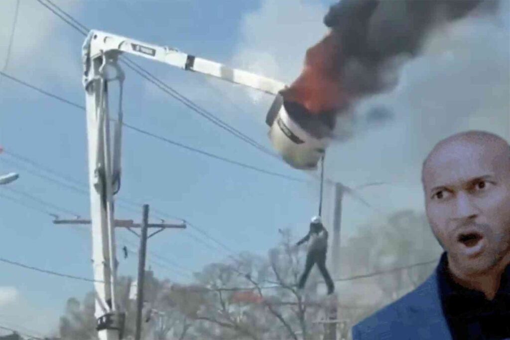 This worker fell from a burning bucket truck in Louisiana and it was caught on tape