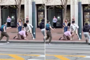 DEMOCRAT CITY — THE STREETS OF SAN FRANCISCO: Wild street fight shows young punks randomly bashing man in broad daylight