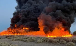 Insane inferno erupts after fiery crash in California desert near Barstow