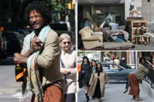 DEMOCRAT CITY — SHOWING HIS STRIPES: Twerking, tailed homeless man named Tiger turns NYC sidewalk into his own luxe lair