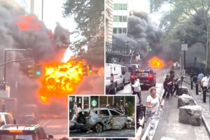Hybrid car explodes, catches fire in New York City