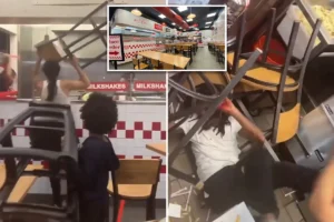 COMMUNIST MAMDANI’S NEW YORK: Mob of “Youths” Takes Over Five Guys in NYC After NBA Finals Game 4, Jump Counter and Launch Chairs in Violent Attack on Employee