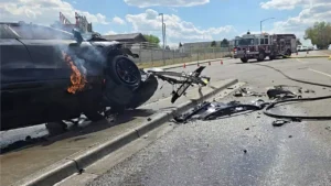 Aurora firefighters extinguish electric vehicle fire after crash