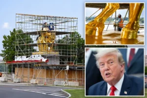 Trump unveils gleaming gold makeover of iconic DC horse statues