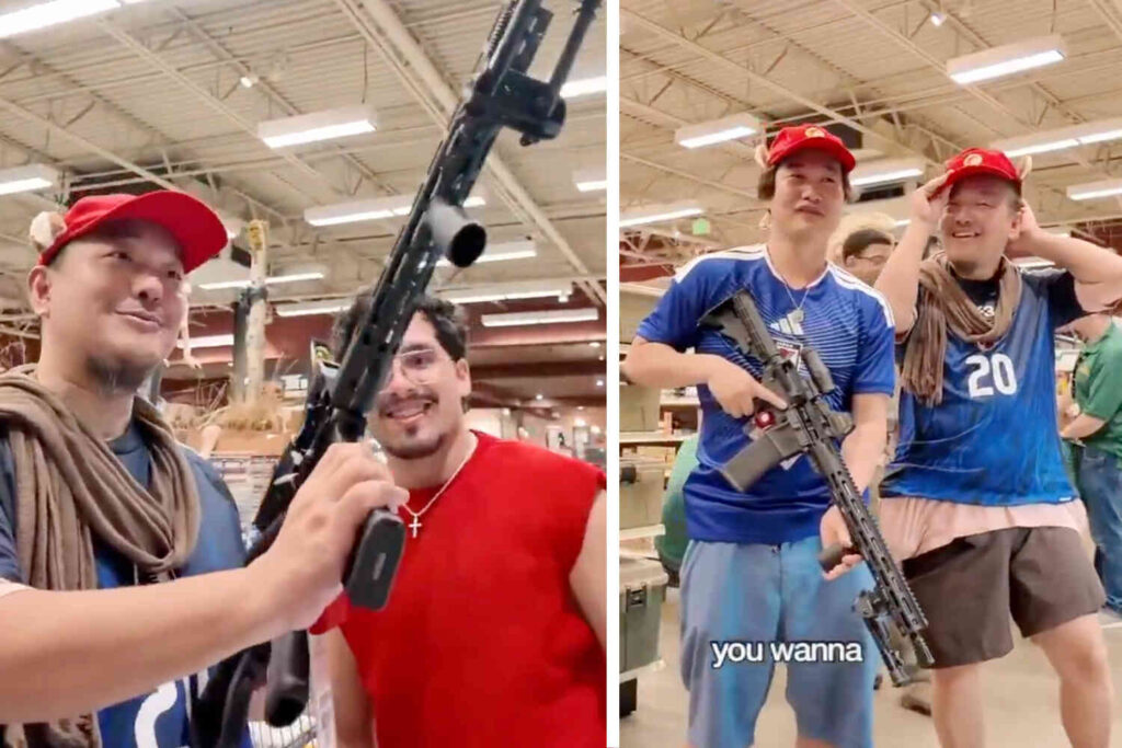 You have never had as much fun as these Japanese dudes with Buc-ee’s hats who discovered the gun counter at Bass Pro Shops 🇺🇸