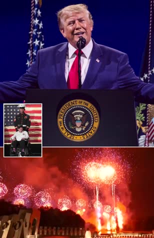 Trump delivers his patriotic flag-filled Independence Day speech with WWII veterans, Gold Star families and the largest-ever fireworks display in US history