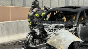 Electric vehicle catches fire on I-25 in Lone Tree