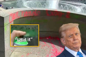 Liberal white woman fights fascism by defacing national memorial to soldiers who died fighting Hitler