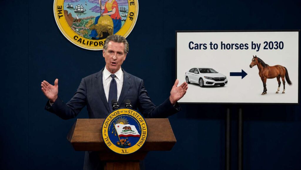 NEWSCUM ALERT: Newsom Signs Law Requiring All Cars To Be Horses By 2030
