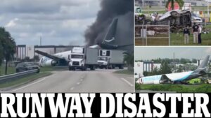 Five dead, multiple injured after Amazon plane overshoots runway and smashes into vehicles before bursting into flames in Miami