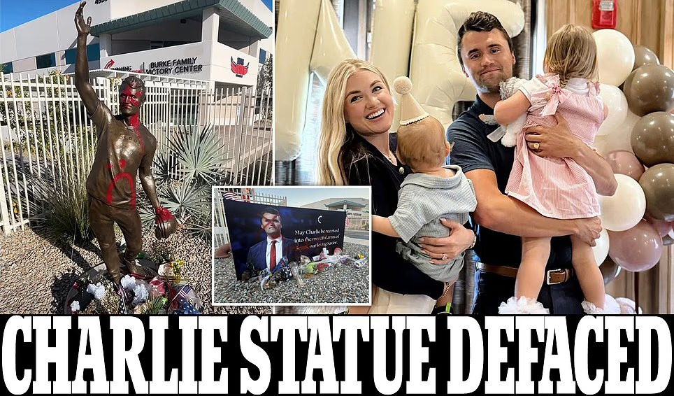 DEMOCRAT SCUM ALERT: Charlie Kirk statue outside Turning Point HQ in Arizona is DEFACED by twisted vandals making a mockery of his killing