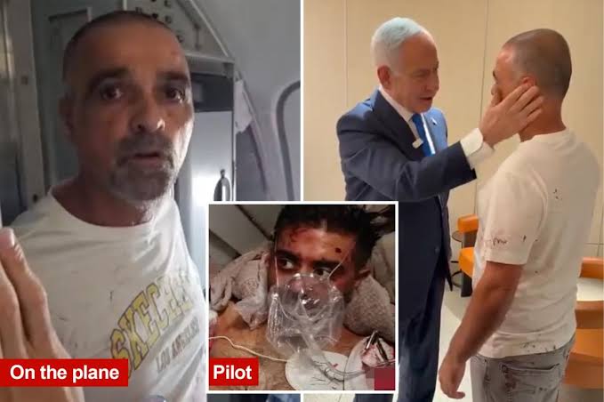 Hero flydubai passenger still covered in blood meets Netanyahu as passengers arrive in Israel after hijacking attempt