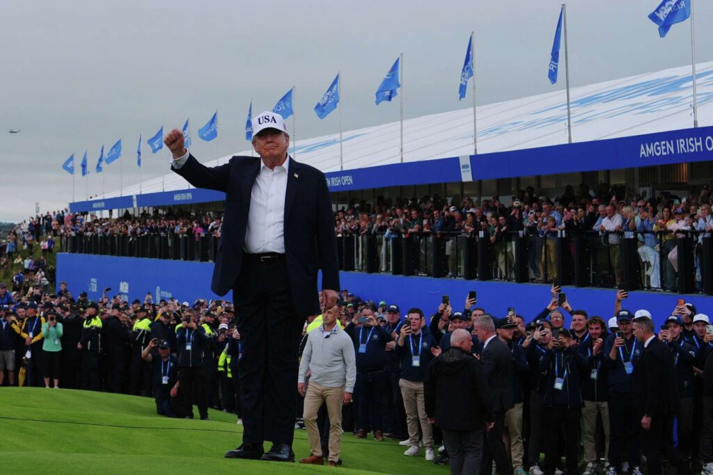 Irish golf fans chant ‘U-S-A’ after Trump announces end of tariffs on Irish whiskey