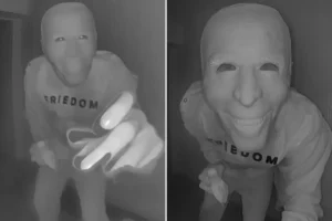 Creep in Joe Biden mask terrifies Texas family by eating banana at their front door in the dark