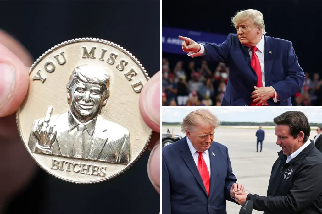 DeSantis gifts Trump coin showing him flipping off would-be assassins: ‘YOU MISSED BITCHES’