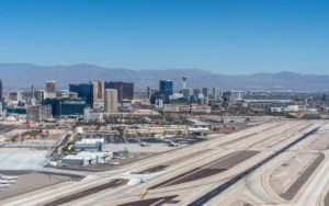 Plane skids off runway at Las Vegas airport, hits fence